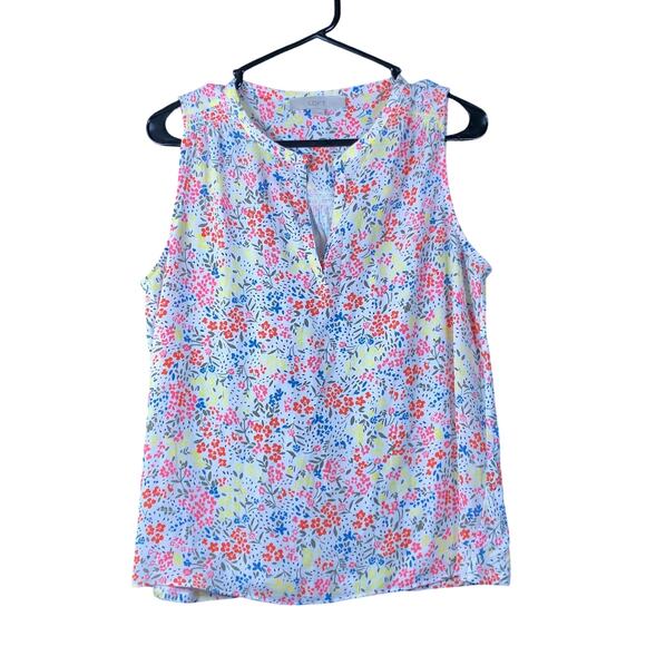 LOFT Womens Blouse White Multicolored Floral V Neck Tank Small - Picture 1 of 12